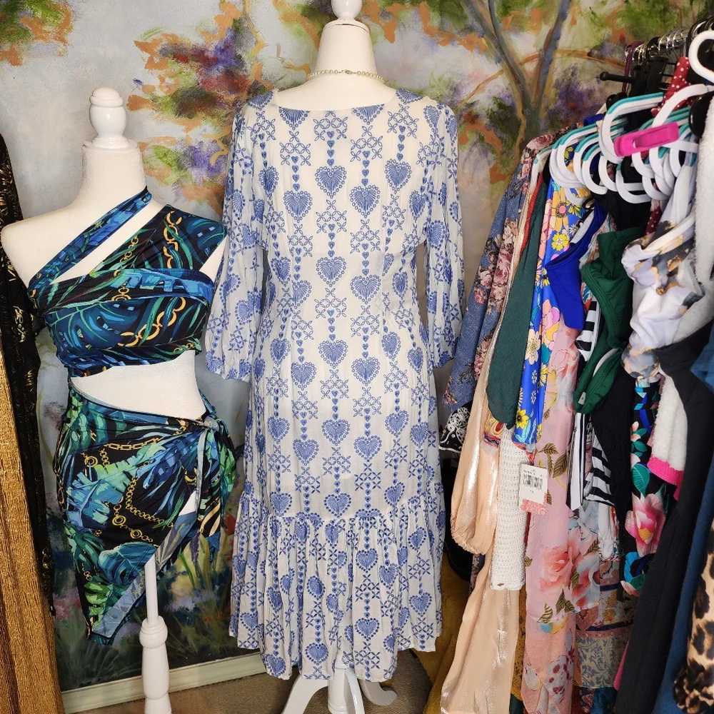 NWOT Johnny Was Jade Beau Eyelet Button-Down Tiered Midi Dress Boho Chic - Picture 8 of 14